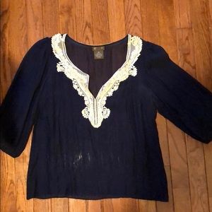 100% silk navy Anthropology / fei blouse
